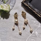 作品[ 2way ] CottonPearl×GoldFlower　Pierce【イヤリングに変更可能】