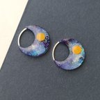 作品〖満月の夜に〗ピアス イヤリング 絵画 月 絵の具