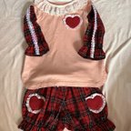 作品赤いハートのトレーナーとカボチャパンツのセットアップ　子供服　ハンドメイド