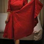 作品シルク100％　赤い　ワンピース　ドレス