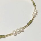 作品freshwater pearl + khaki necklace 