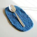 作品うしじま縫製　|　武州正藍染　カトラリーコースター（小）　二重刺子　ダイヤ柄　ブルー