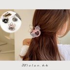 作品 バンスクリップ レディース ピンク 花 髪飾り 韓国 浴衣 ヘアクリップ ヘアアクセサリー アレンジ 贈り物-Melon.kk