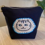 作品日本猫刺繍ポーチ・Japanese cats by embroidery pouch