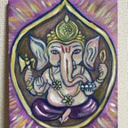 作品ガーネシャ　金運、仕事、恋愛、健康、あらゆる福徳の御利益のあるインドの神様のエネルギーイラスト✨キャンバス画　手書き　約27.5cm×22cm  厚さ1.5cm