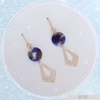 作品【SALE】ブルー系　マーブル×透かし　ピアス　◇イヤリング可能