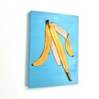 作品レザーのコラージュアート（バナナの皮） A4サイズ 木製パネル 原画