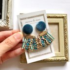 作品［送料込み］Blue Green Tassel Earring