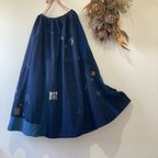 作品古布　藍染　台形ギャザースカート