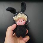 作品ミニ動物子　ブラックうさぎちゃん　ぬいぐるみ  オリジナル　ハンドメイド モールアート　