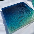 作品新作　現品在庫有り！　ドルフィンラグーン　アートディスプレイトレイアクセサリートレイ  26×25仕器 水面 波紋 海 珊イルカ　沖縄　resin
