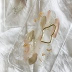作品【大人気】gold glitter square paint case ニュアンス　デザイン　クリアケース　アイフォンケース 貝  レジン スマホケース  シルバー