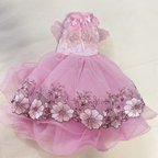 作品SALE ！pink dress ／size SS 花柄　ドレス　ピンク　犬服