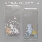 作品名入れ可＊猫と春の花の透明スマホケース＊iphone・Android対応