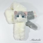 作品ぬいぐるみみたいな はちわれ猫マフラー　エコファー　ストール　防寒　ハチワレねこ　猫雑貨　猫グッズ　白ネコ　はちわれ　リアル　ボア　フェイクファー　あたたか　ノルウェー　ミヌエット　チンチラ　ペルシャ