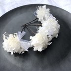 作品▪️ ヘッドドレス　ホワイト　白　ウェディング　結婚式　ドライフラワー　ヘアアクセ　オーガンジーリボン　花