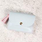 作品【SALE】かわいい　本革　アコーディオン　コンパクト財布　ペールグレー/さくら色Ⅱ　ミニ財布