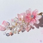 作品【1点のみ】八重咲桃の花と春ブーケのヘアクリップ