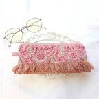 作品インド刺繍リボン バッグにつけられるメガネケース ♡ ペンケース フラットポーチ