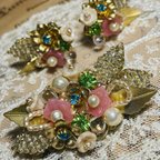 作品【costume jewelry】春色ブローチ&イヤークリップ