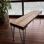 作品【オーダー商品】170cm 無垢材ダイニングベンチ-アイアン脚