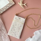 作品 ナチュラル リネン 刺繍 お出かけしたくなる スマホポシェット ギフト 母の日 スマホショルダー