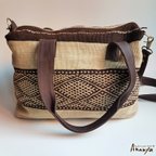 作品☆ヴィンテージ　ナチュラル キリム & レザー トート バッグ ＊ boho chic brown wave