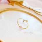 作品18KGP 💓ナチュラルワイヤーリング💍フリーサイズ ひし形ビーズ ピンクパープル