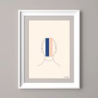 作品シンプル線画ポスター "正面を見る女性" A4サイズ