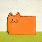 作品コゲちゃん　ICカードケース/パスケース 栃木レザー　キャメル　手縫い　本革　皮　 Leather　猫