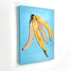 作品レザーのコラージュアート（バナナの皮） A4サイズ 木製パネル