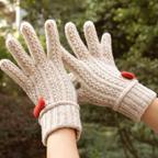 作品ロング手袋・手編み・男女兼用・手袋・ キャメル・編み込み