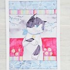 作品j.『招き福ねこ 右手猫』オリジナル イラスト ポストカード
