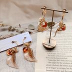 作品leaf stone hoop piace and earrings