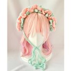 作品クロシェフラワーヘッドドレス♡mint green× pink