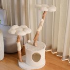作品【雲にのる】無垢材キャットタワー　北欧風 木製 天然木 ペット家具　キャットベッド