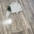 作品YUWA ピンクベージュ やさしく 上品な お花 の ギャザースカート