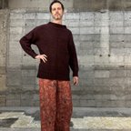 作品KIMONO elastic waist pants upcycled from Japanese kimono / red