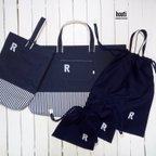 作品［a様オーダー品］＊帆布のレッスンバッグ＆上履き入れ・体操着袋・巾着袋＊ネイビー×ストライプ