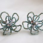 作品Beads flower earrings -blue