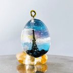 作品夜の東京タワー レジンネックレス チャーム キーホルダー 空玉レジン 雲レジン