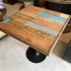 作品在庫あり　即納　Hotaru テーブル　机　リビング　アイアン　カフェ　アップサイクル　ステンシル　天然木　無垢材