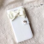 作品iPhone case volume ribbon bijou(White)【SWAROVSKI】