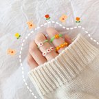 作品🍊柑橘系リングセット🌼        韓国アクセサリー 韓国インテリア ビーズアクセサリー フラワーリング お花リング ビーズリング ミカン みかん