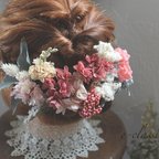 作品結婚式　花の髪飾り　ブライトピンクの紫陽花ヘッドドレス　♯013　プリザーブドフラワー　結婚式　二次会　成人式　前撮り