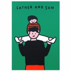 作品シルクスクリーンポストカード Father and Son 肩ぐるま