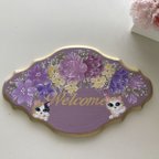 作品ピンクのウエルカムボード　welcome  花　猫　プレート　プレゼント　トールペイント