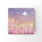 作品油絵　原画　オリジナル　「桜と月」　送料無料