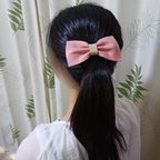 作品革製のヘアゴム🎀リボン♡ピンク&ベージュ【G28】