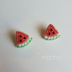 作品スイカピアス🍉ビーズ刺繍